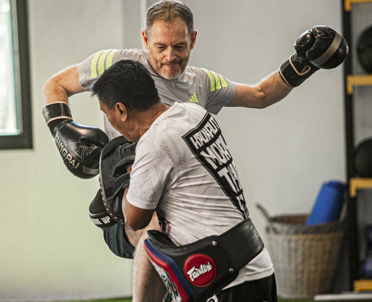 Muay Thai pad training session at Elevate Khao Yai