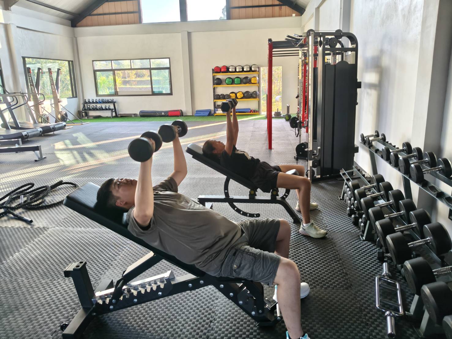 Dumbbell and bench training in the Elevate gym